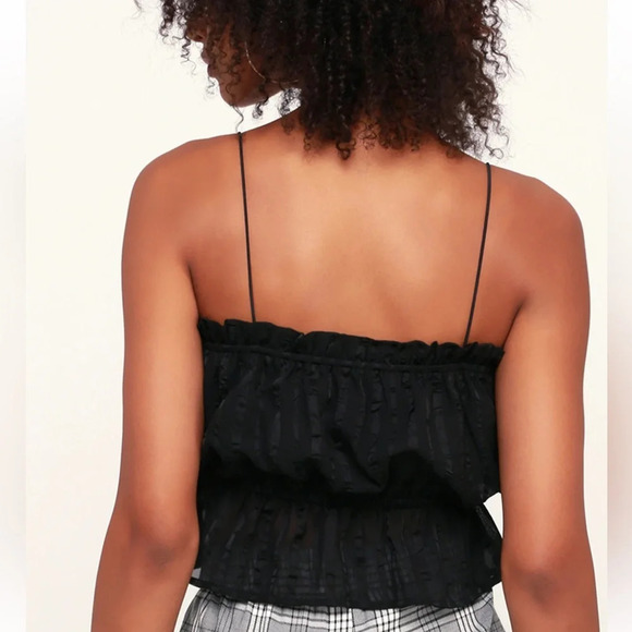 Lulu’s Blouson Black Cropped Tank Top Spaghetti Strap Blouse Shirt NWT Small - Picture 3 of 11